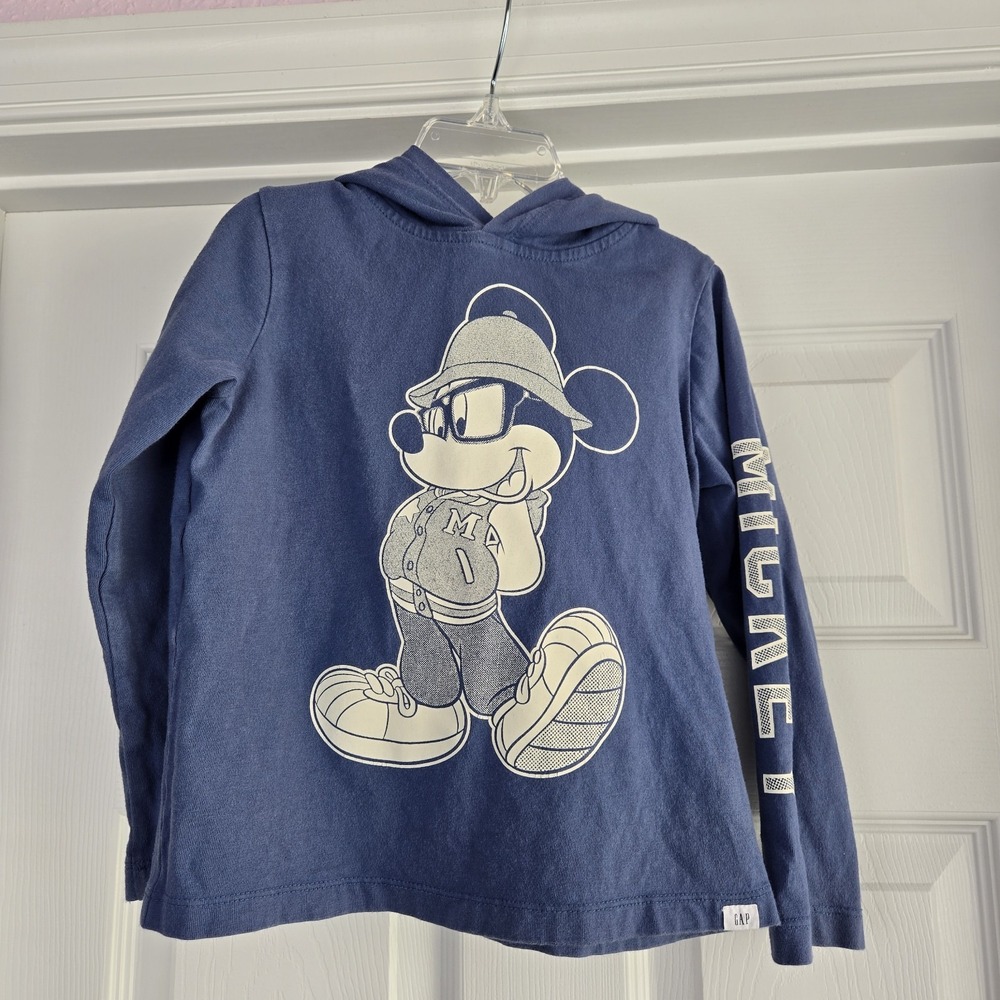 Baby‎ Gap X Disney Hooded Mickey Mouse T-shirt  Size 5T Blue Organic Cotton